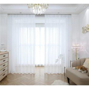 Window White Sheer Curtains 84 Inches Length 2 Panels Set Window Sheer White